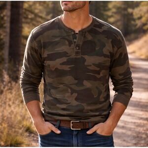 Red Head Mens Outdoor Camo Waffle-Knit Thermal Henley Shirt Sz XL Hiking Hunting